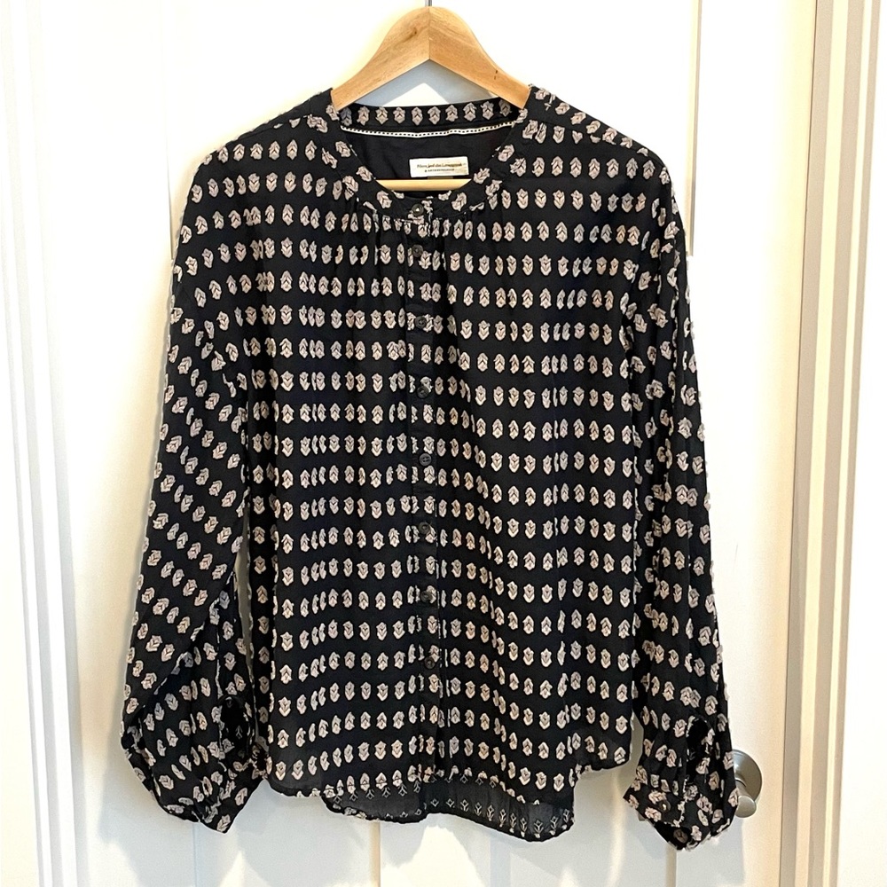 Anthropologie Pilcro Deep Navy Blouse Appliqué Size Medium M